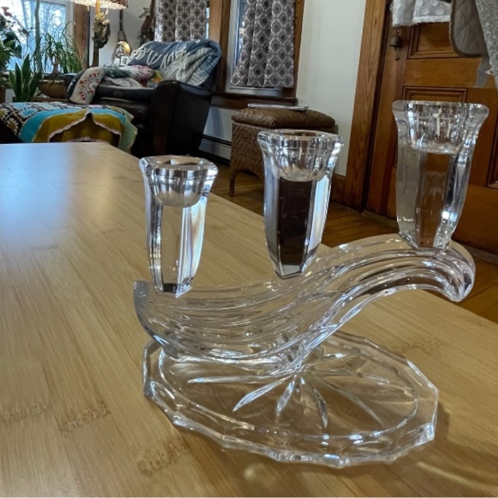 Buder Bleikristall Candelabras, set of 2, graceful 3 arm wave, crystal, vintage - Picture 4 of 5